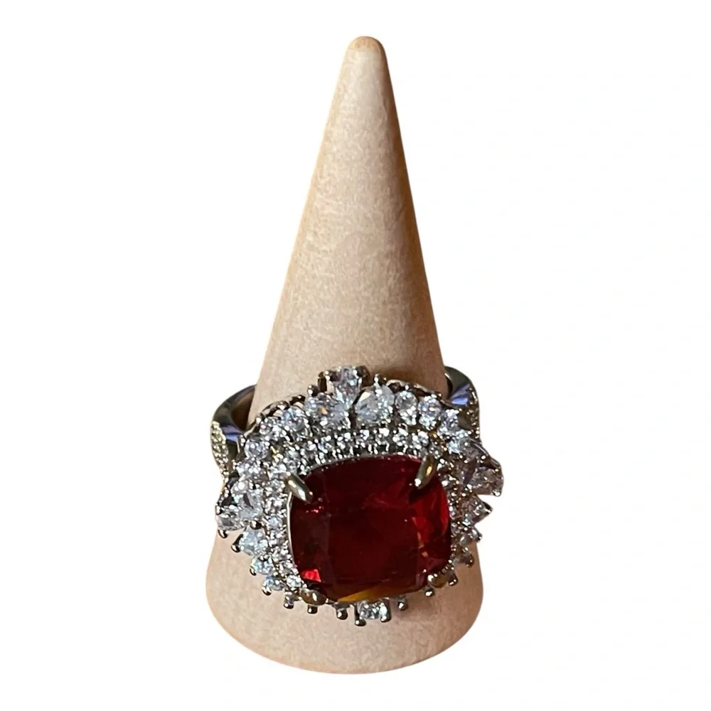 Sterling Silver Crystal Ring. Red. Gorgeous!